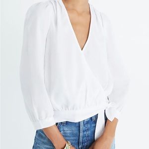 Madewell Wrap Top in Eyelet White, Size Small